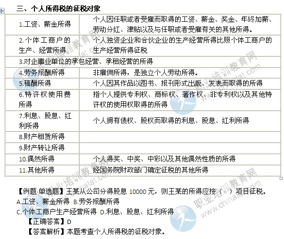 2014年中级经济师考试财政税收精讲：个人所得税的征税对象