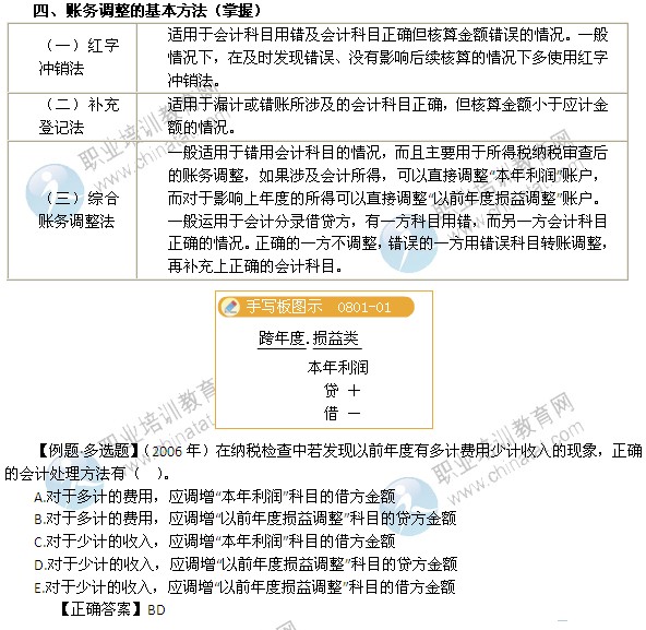 2014年中级经济师考试财政税收精讲：账务调整的基本方法