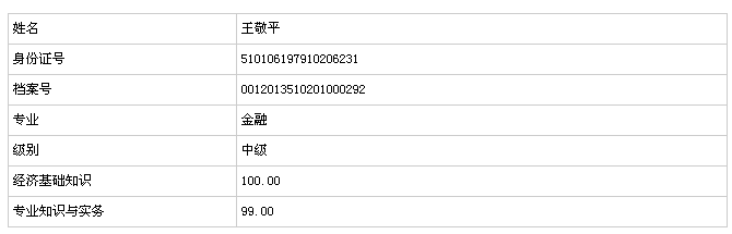 2013年中级经济师考试成绩