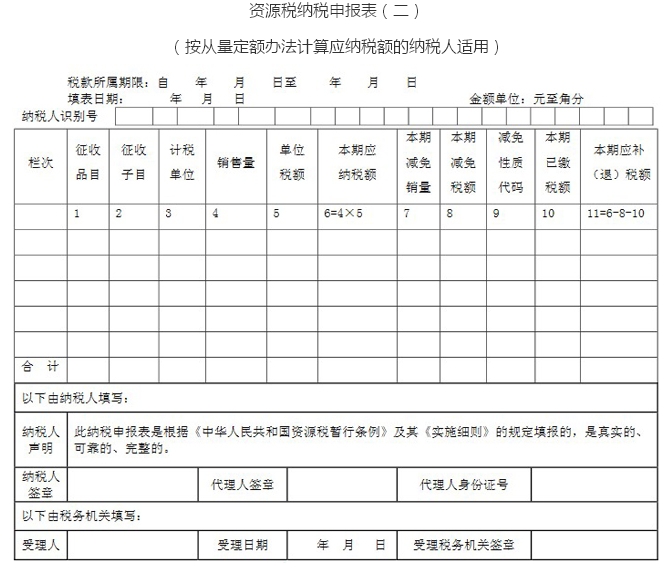 资源税纳税申报表（二）