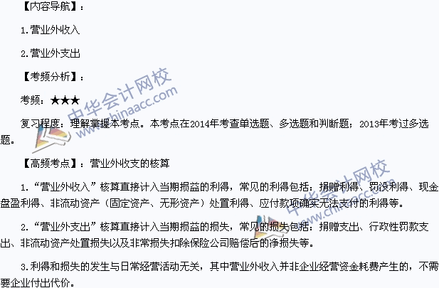 2015年初级会计职称《初级会计实务》高频考点：营业外收支的核算