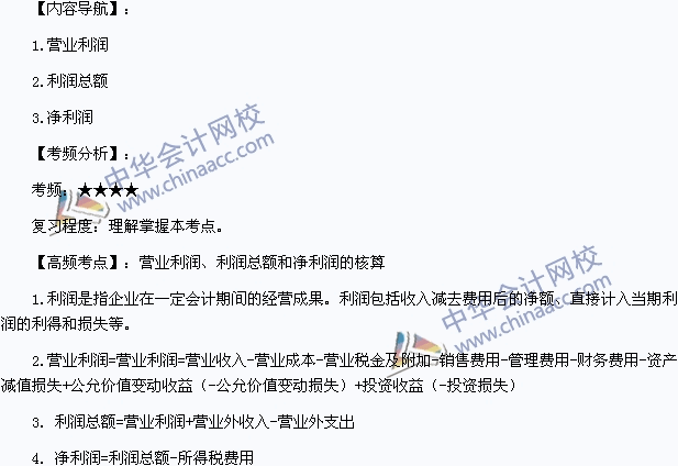 《初级会计实务》高频考点：营业利润、利润总额和净利润的核算