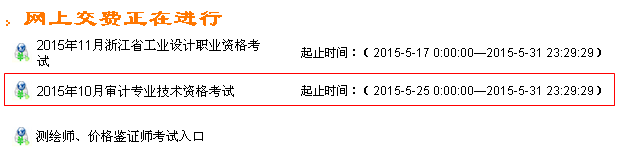 浙江2015年中级审计师考试网上缴费时间