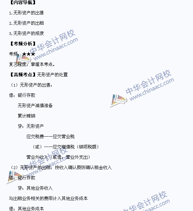 中级会计职称考试《中级会计实务》高频考点：无形资产的处置