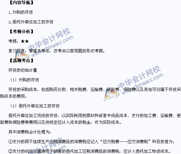 2015年中级会计职称《中级会计实务》高频考点：存货的初始计量