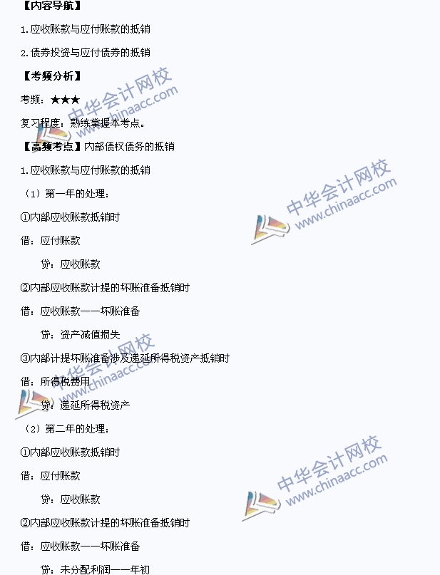 中级会计职称考试《中级会计实务》高频考点：内部债权债务的抵销