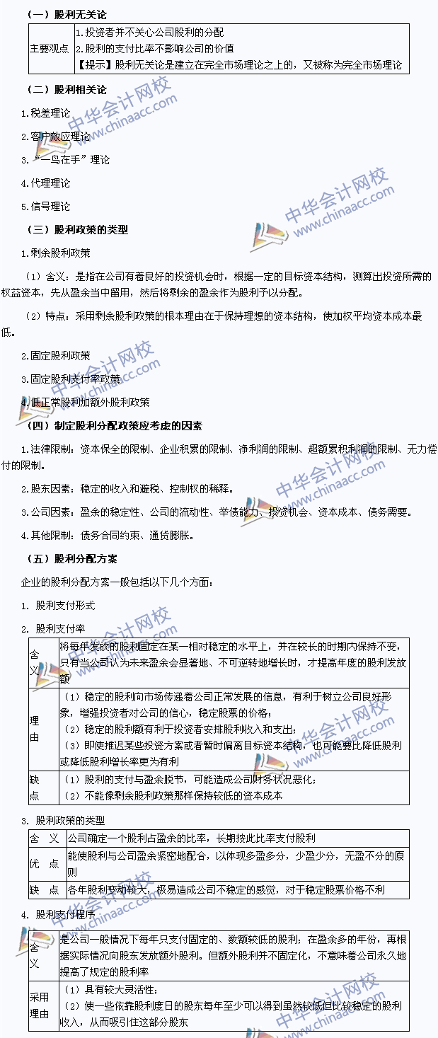 2015注会财务成本管理高频考点：股利政策与股利分配方案