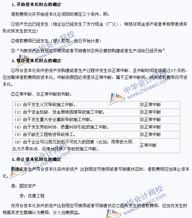 会计高频考点：借款费用开始、暂停及停止资本化时点的确定