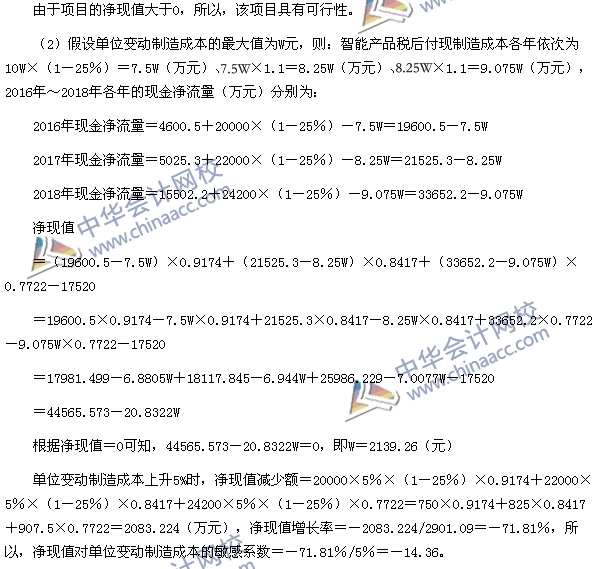 2015注会《财务成本管理》综合题及参考答案