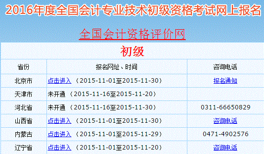 2016年全国初级会计职称考试报名入口已公布