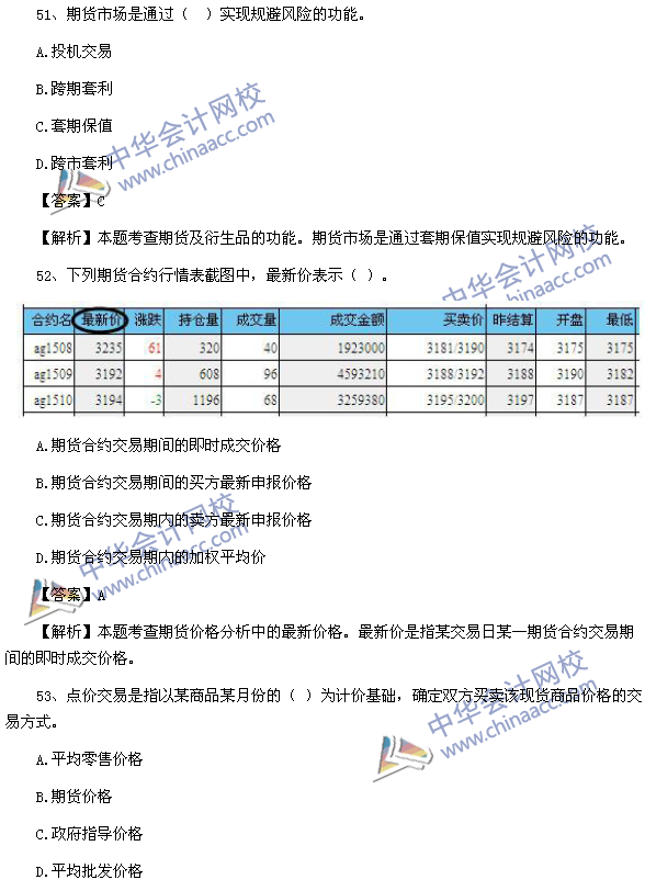 期货从业资格考试《期货基础知识》样卷单选题