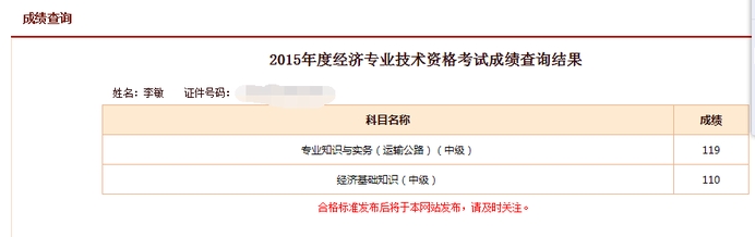 网校学员2015年经济师考试成绩