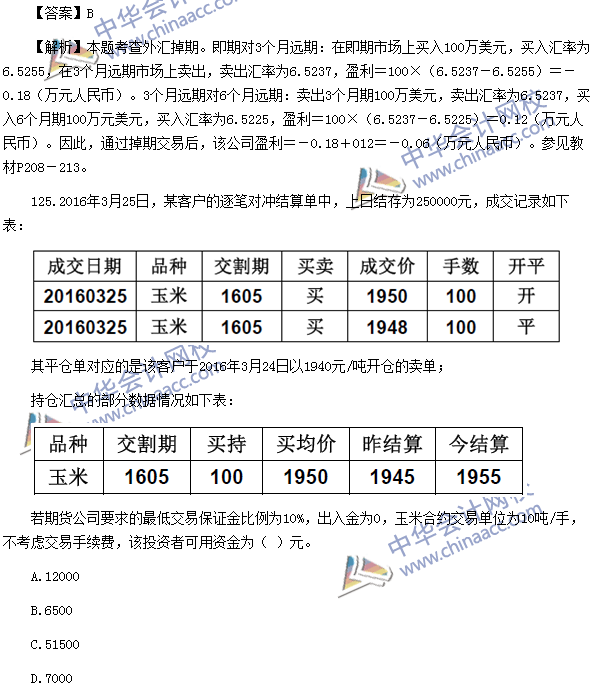 2016年期货从业资格考试《期货基础知识》样卷综合题及答案