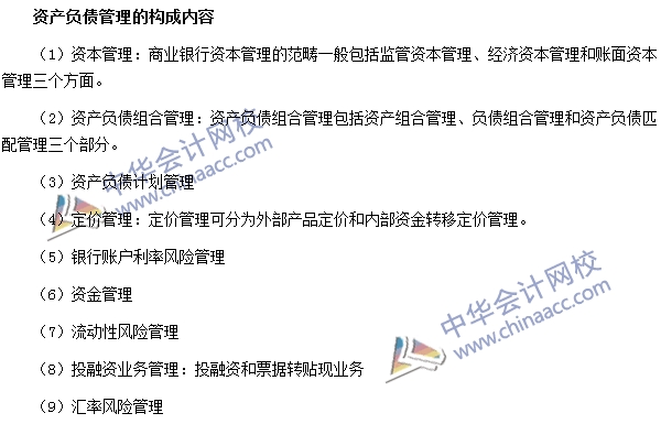 银行职业资格法律法规与综合能力高频考点：资产负债管理构成