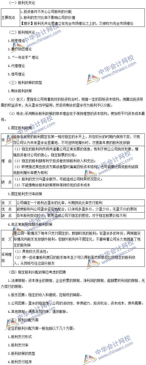 2016注会《财务成本管理》高频考点：股利政策与股利分配方案