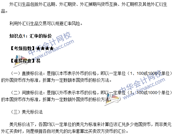 期货从业考点《期货基础知识》第七章高频考点：汇率的标价