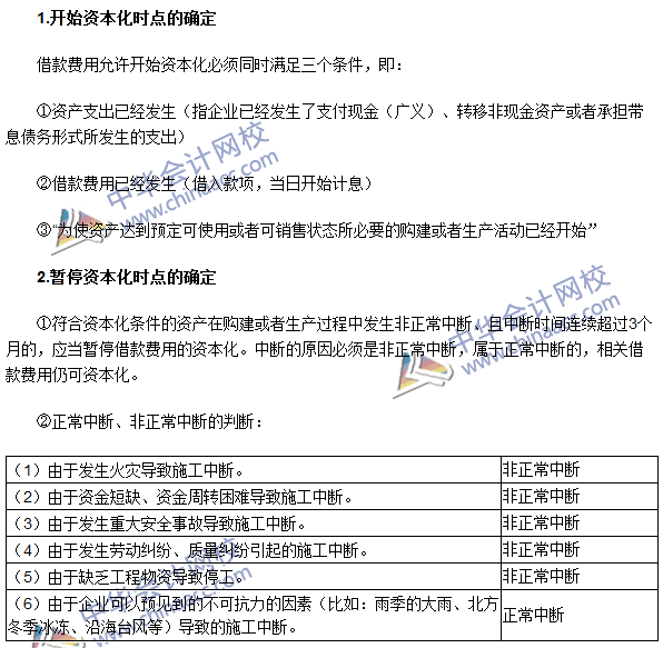 注会会计高频考点：借款费用开始、暂停及停止资本化时点的确定