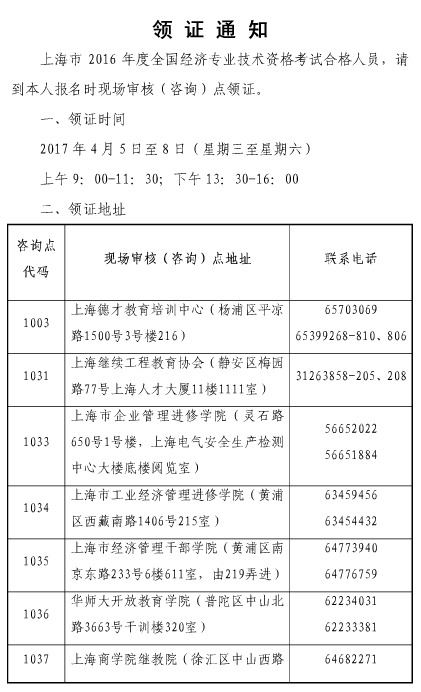 上海2016年经济师领证通知