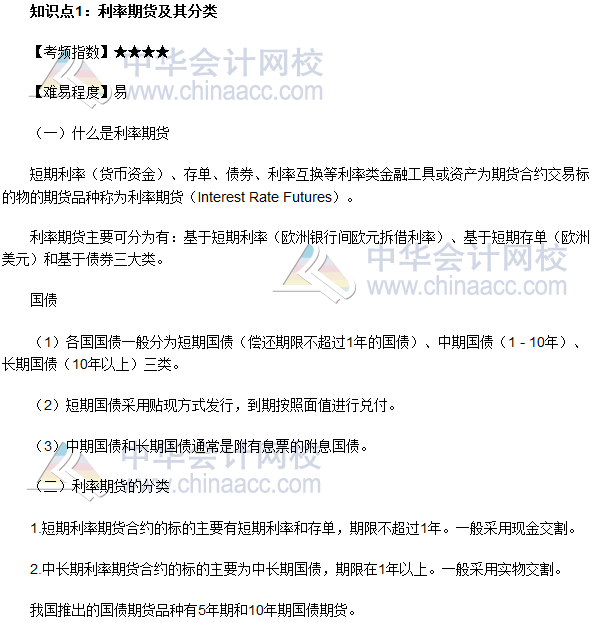 2017年期货从业《期货基础知识》高频考点：利率期货及分类
