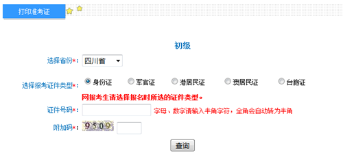 四川初级准考证打印入口