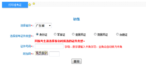 广东初级准考证打印