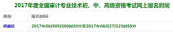 西藏2017年审计师考试报名时间6月6日起