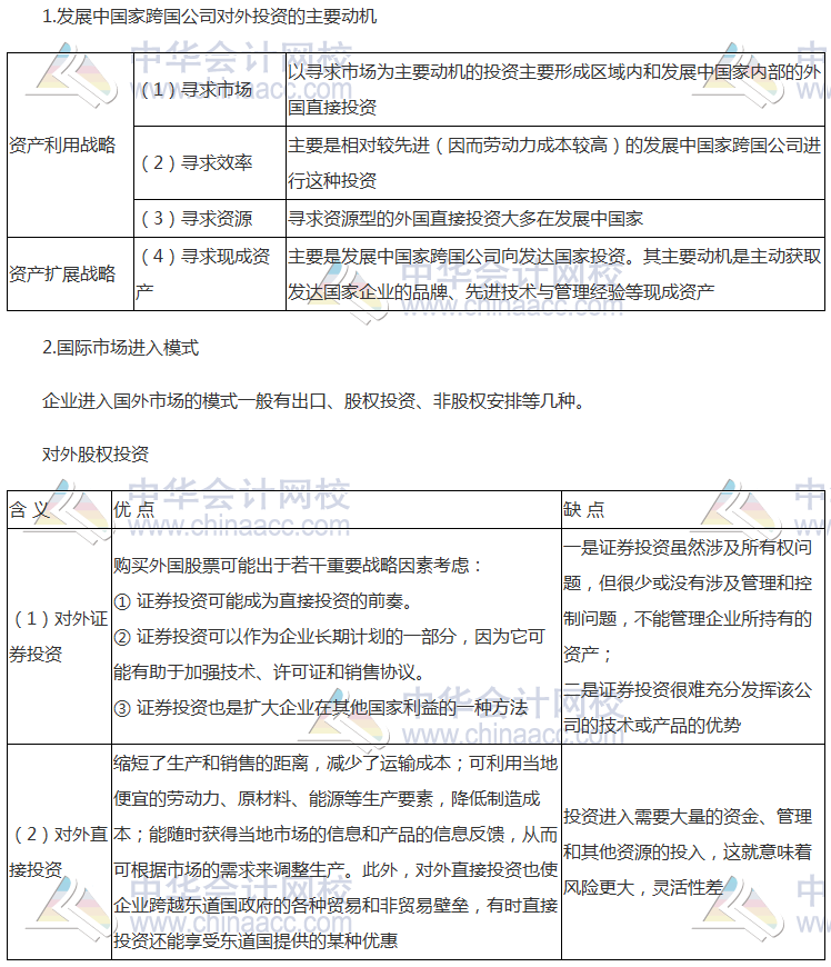 注会《公司战略》高频考点：国际化经营战略