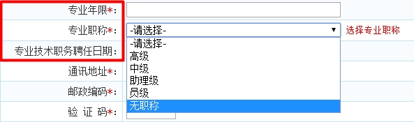 北京经济师报名“专业年限及职称聘任”填写