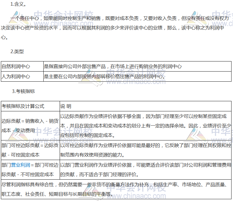 《财管》高频考点：利润中心