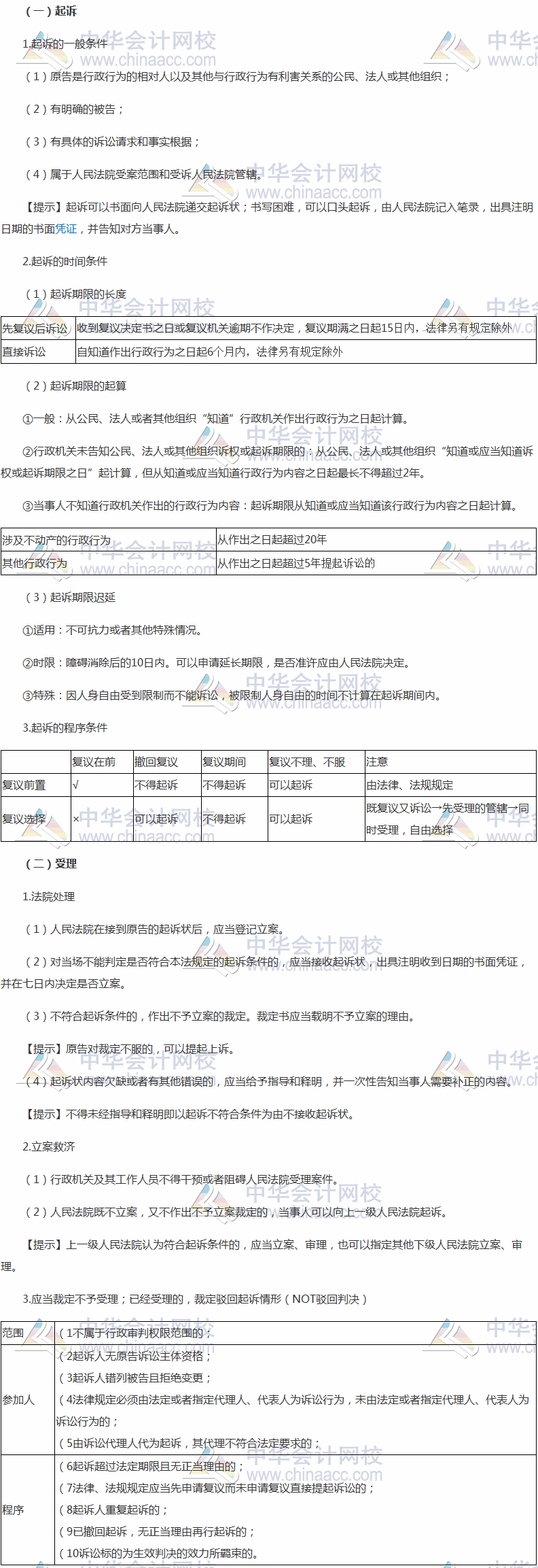 2017税务师《涉税服务相关法律》高频考点：行政诉讼的起诉和受理