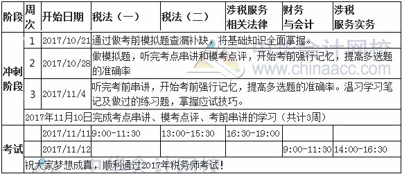 2017年税务师考试冲刺阶段学习计划表