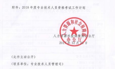 2018年专业技术资格考试计划