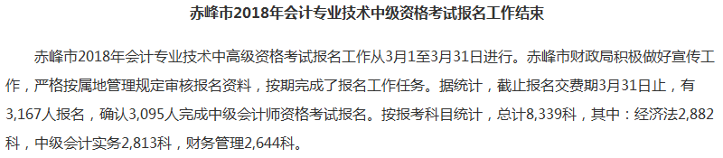 内蒙古会计网公布的2018年中级会计职称考试报名数据