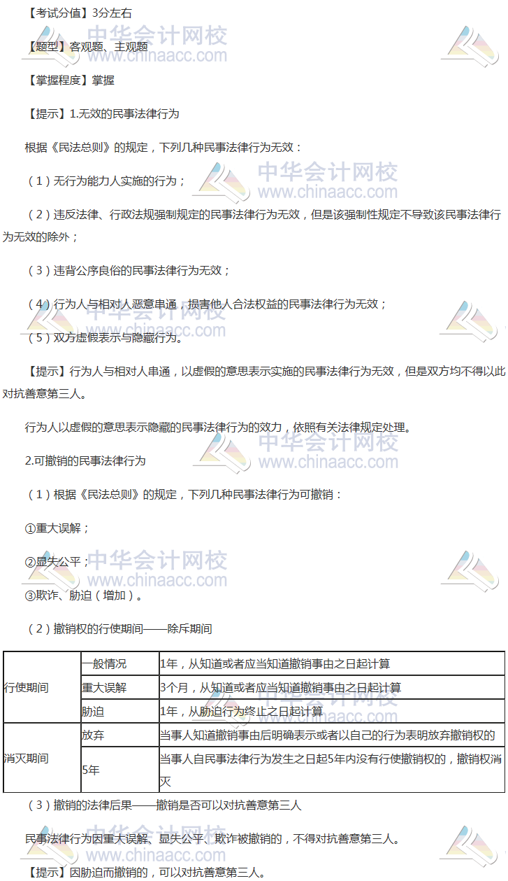 注会《经济法》稳拿20分系列知识点二：民事法律行为的效力