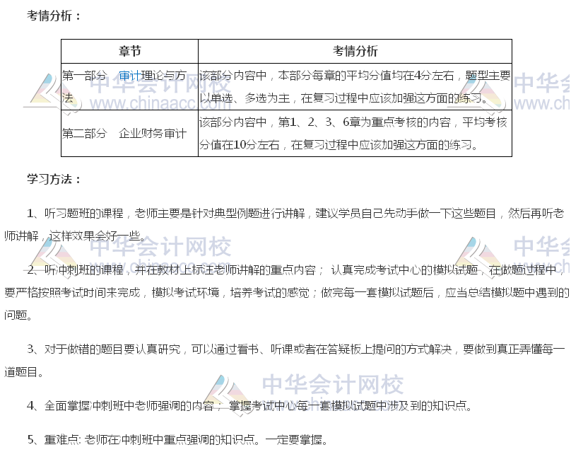 2018年审计师考试《审计理论与实务》各章节考情分析与学习方法