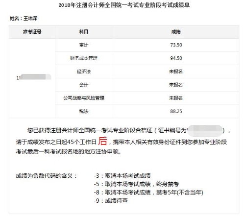 王玮泽成绩单