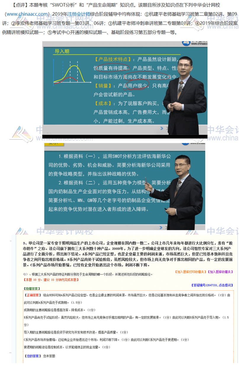 2019年注会职业能力综合测试（二）试题涉及知识点