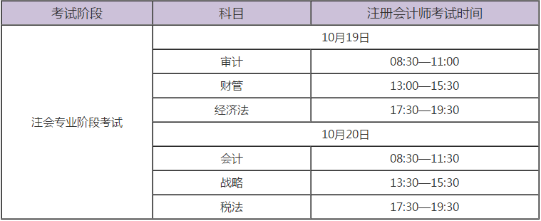 注册会计师考试时间