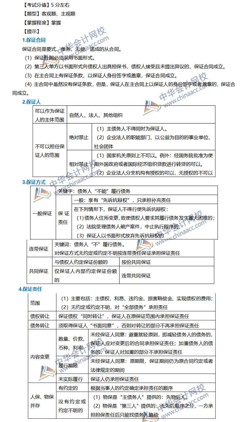 注会经济法稳拿20分系列（八）—保证