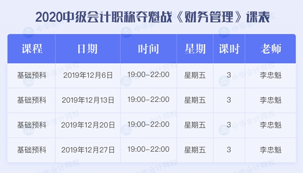 中级会计职称C位夺魁战《财务管理》12月课程安排