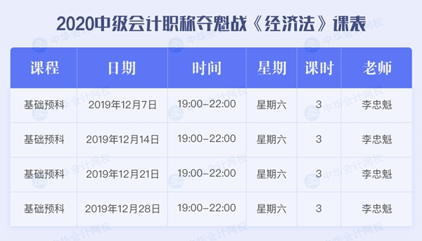 中级会计职称C位夺魁战《经济法》12月课程安排
