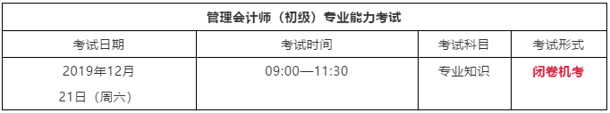 2019年管理会计师（初级）12月21日考点详细信息