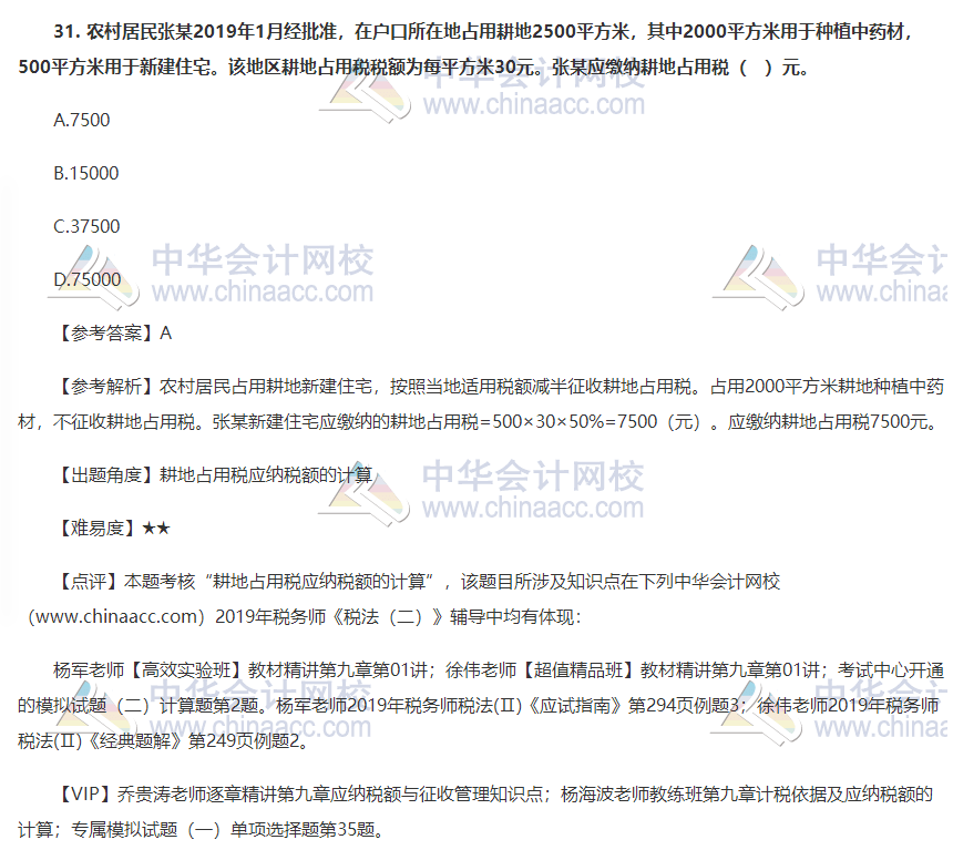 2019税务师税法二试题及答案31