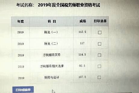 税务师成绩单