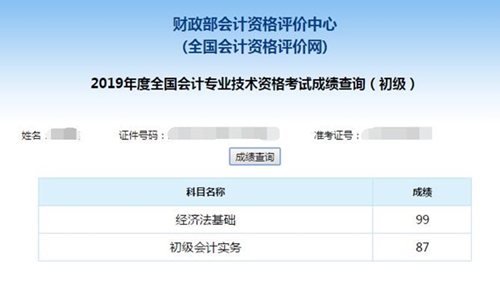 初级会计成绩