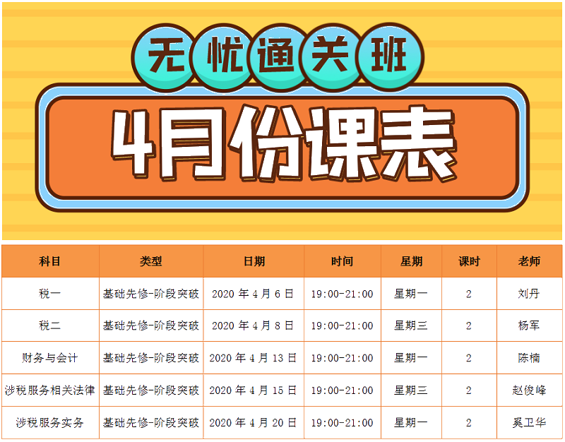 2020税务师无忧直达班4月份课程表