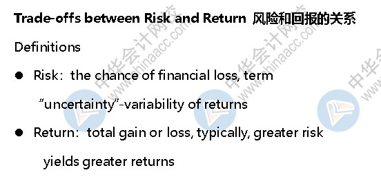 AICPA知识点：风险和回报的关系—定义