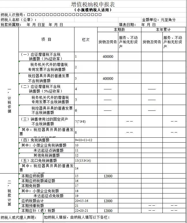 增值税纳税申报表