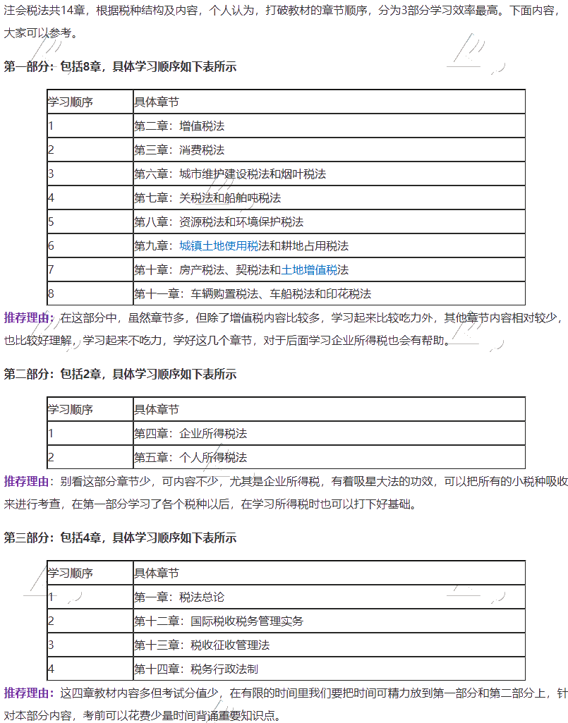 【建议收藏】注会税法各章节学习顺序