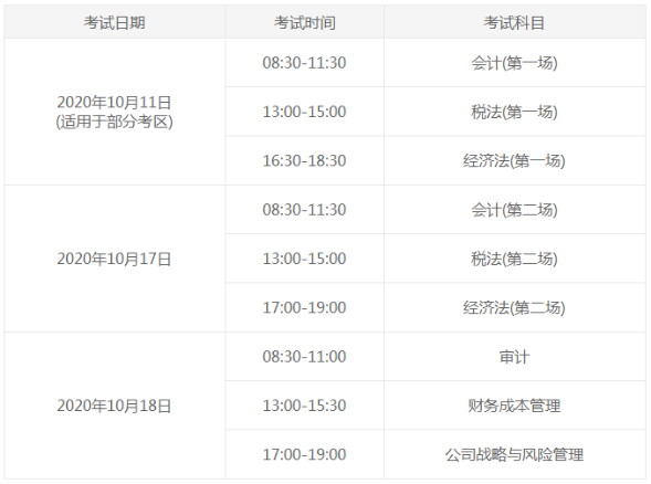 贵州cpa2020年专业阶段考试时间具体安排
